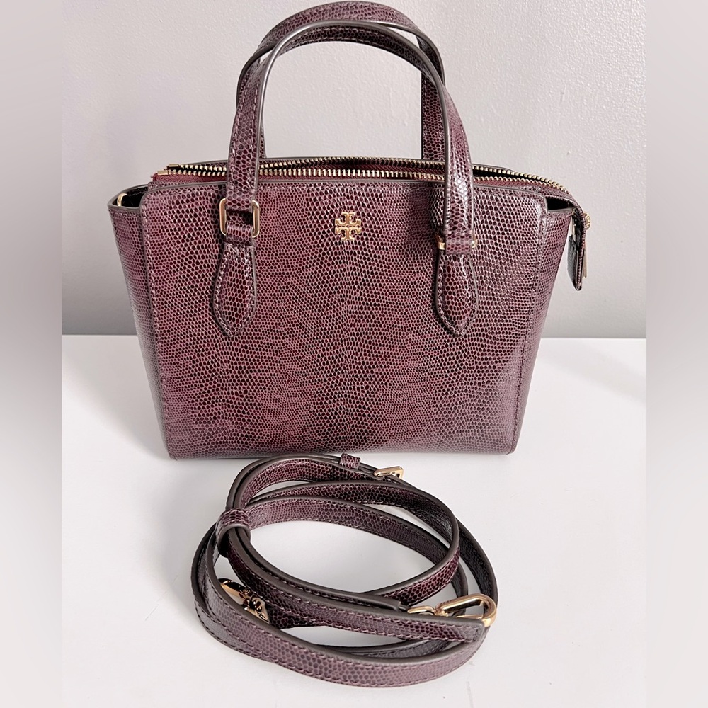 Tory Burch Mini Emerson Embossed Lizard Top Zip Tote